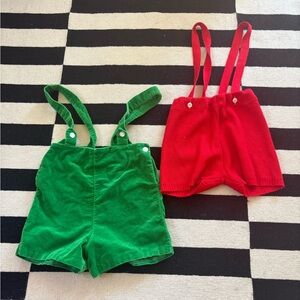Vintage Green and Red Kids Overalls